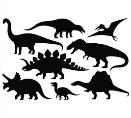 Prehistoric Dinosaurs Silhouette Set Featuring T-Rex and Triceratops
