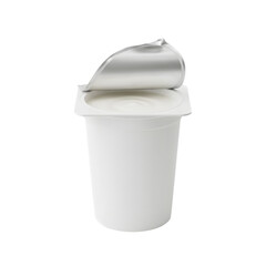 Open white container with a silver lid for food storage use