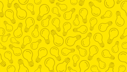 Lightbulb background. Hand drawn light bulb seamless pattern on yellow background. Idea, thinking, creative, electric, energy, solution