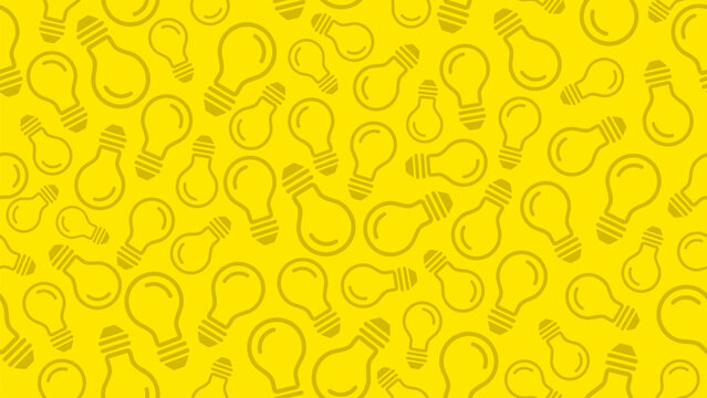 Lightbulb background. Hand drawn light bulb seamless pattern on yellow background. Idea, thinking, creative, electric, energy, solution