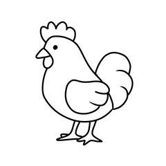 Cute Chicken Coloring Page for Kids, Animal Line Art Illustration