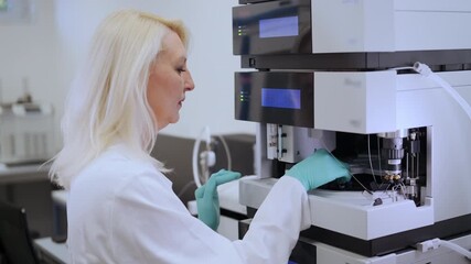 Technician preparing liquid samples for separation and analysis with HPLC.  - Powered by Adobe
