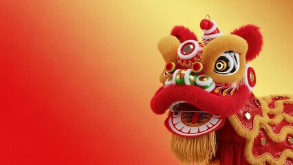 Lion Dance Background With Lion Head Ornament and Fluffy Textures Festive Glow