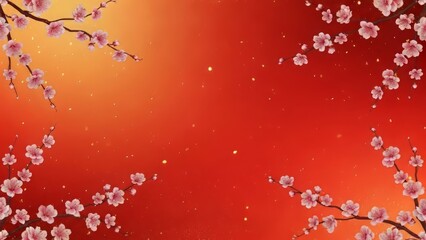 Lunar New Year Background With Cherry Blossom Accents and Floating Gold Dust Particles