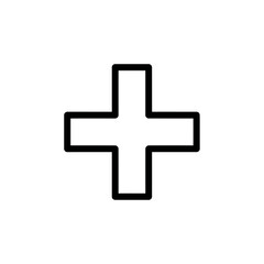 Fototapeta premium Simple black line drawing of a plus sign symbol icon.
