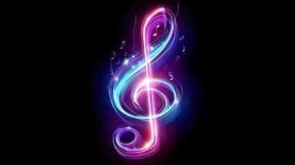 Neon music clef with glowing notes