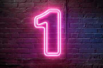 Neon Number One Sign on a Brick Wall with Pink Glow Effect