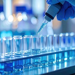 Lab technician adding liquid to test tubes