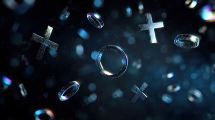 Abstract illustration of geometric shapes with bokeh effect against dark background