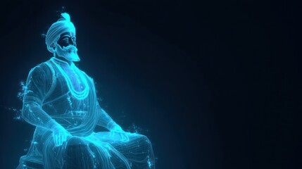 Abstract illustration of a male figure with a turban in blue neon light