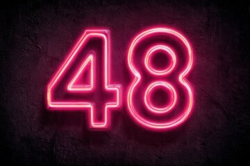 Neon Number 48 in Bright Pink Glow on Dark Background