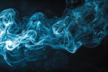 Obraz premium Swirling patterns of blue abstract smoke create a mesmerizing display against a dark background, capturing the essence of movement and fluidity in an artistic form