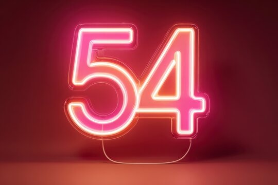 Neon Sign Display of Number 54 in Bright Pink and White Colors