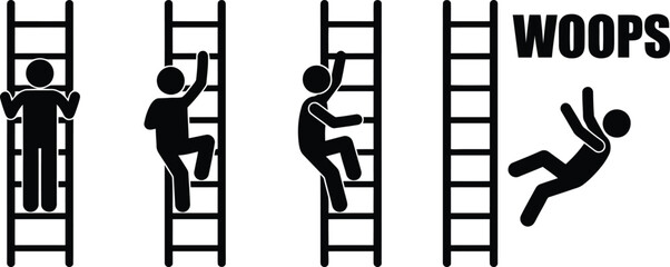 Stick figures climbing ladders with one falling off © Raton