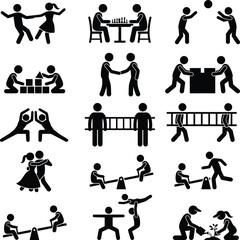Collection of stick figures engaging in various recreational activities © Raton