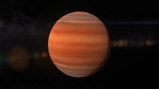 Stunning digital illustration of a distant gas giant planet showcasing its vibrant atmospheric bands and swirling clouds in the vastness of space