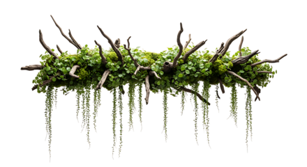 A lush wreath of greenery and branches with intricate details on transparent background.