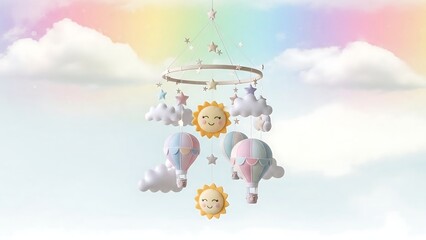 Baby mobile with clouds and sun.