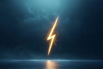Dramatic Lightning Bolt Striking Over Still Water with Dark Clouds in Background