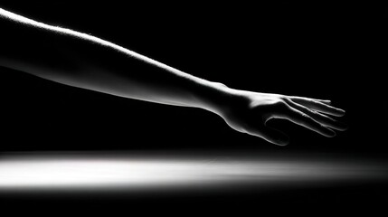 forearm. Silhouetted forearm reaching toward a light source against a dark gradient background. wellbeing guides, coaching materials, designed for mental health education and mindfulness programs.