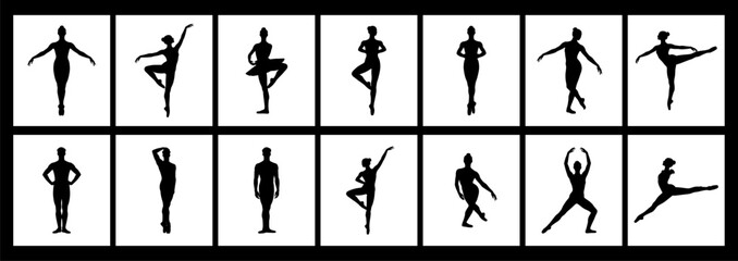 Dance and Ballet Pose Silhouette Set &ndash; Female Body Movement Vector Collection.