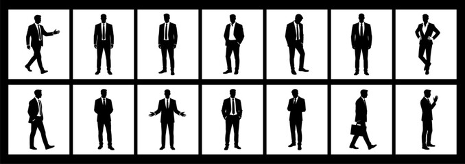 Suited Businessman Silhouette Set &ndash; Business Man in Suit Vector Poses.