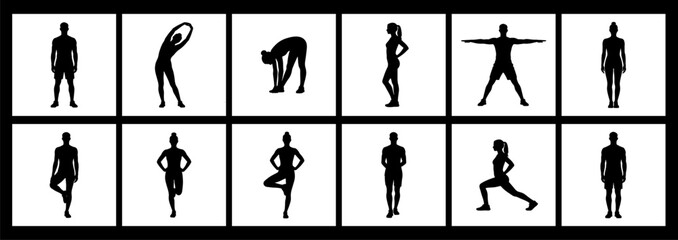 Pilates and Fitness Silhouette Set &ndash; Stretching and Body Movement Vector.