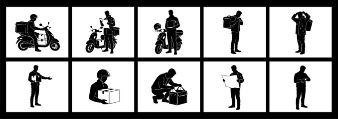 Delivery and Worker Silhouette Set &ndash; Courier, Logistics and Service Poses.