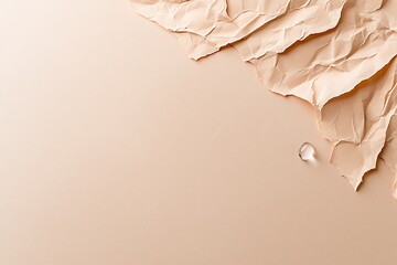 Crumpled Textured Paper with Water Droplet on a Soft Beige Background