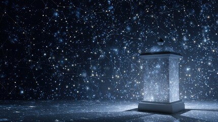 Abstract illustration of a glowing lantern against a starry background