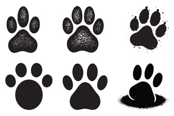 Set of dog paw silhouette vector icons with various textured and clean styles on white background © Sultana102075