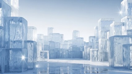 Sapporo Snow Festival Background With Pale Blue Silver Tones and Sculpted Ice Blocks
