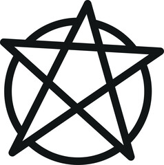 A black pentagram symbol within a circle on a white background