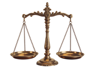 Antique bronze scales of justice symbolizing balance fairness and the legal profession isolated on black