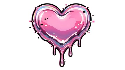 Pink heart with dripping paint effect.