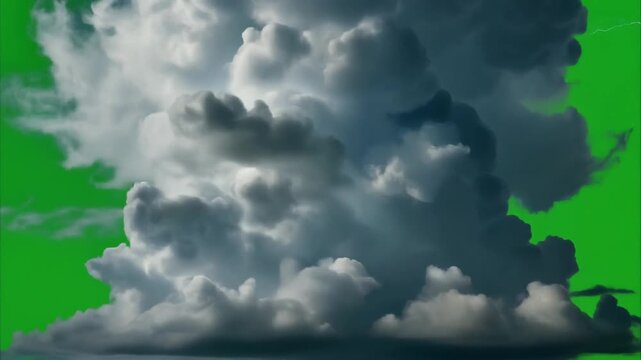 Majestic and foreboding storm cloud formation, with intricate turbulent textures, captured against a clean green screen backdrop for versatile visual effects integration