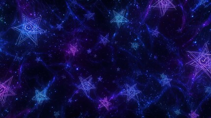 Abstract celestial stars illustration with glowing lines and a dark galaxy background