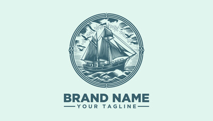 Vintage sailing ship logo vector illustration, a classic marine artwork for maritime businesses and adventure themes. Nautical voyage emblem design © bisma