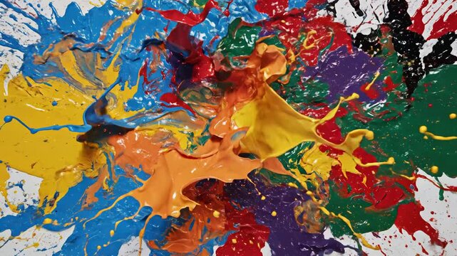 Colorful paint splatter on white surface
