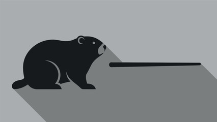 A black bear silhouette sits on a gray surface, looking towards a dark line, in a simple graphic illustration.