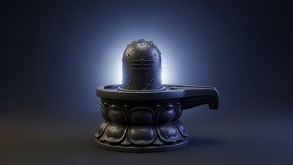 Shiva Lingga Background With Stone Lingam, Water Drops and Lotus Base Sacred Devotion