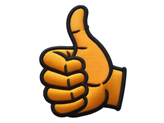 Embroidered orange thumbs up patch signifying approval agreement and excellent quality against black