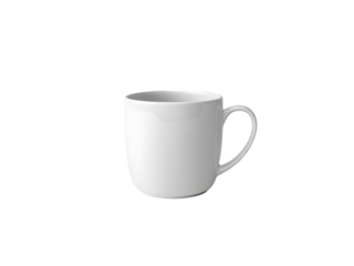Classic simple white ceramic coffee mug isolated on a black background with a subtle sheen