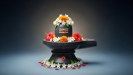 Shiva Lingga Background With Flower Adorned Lingam and Serene Sacred Devotion
