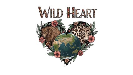 Earth surrounded by heart shaped wildlife.