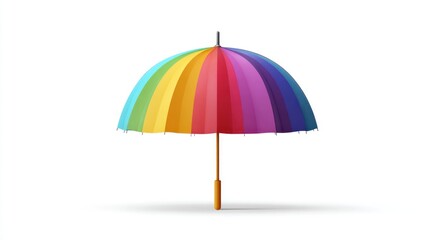 Obraz premium Colorful umbrella featuring rainbow stripes, casting a soft shadow on a white background