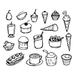 A delightful sketch collection of assorted desserts and sweet treats displayed, vector illustration