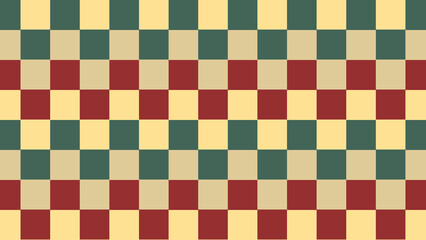 Festive Checkerboard Pattern, A checkerboard pattern featuring a warm and festive color palette of deep red, forest green, cream, and muted gold