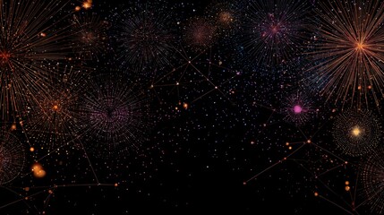 Abstract illustration of fireworks explosions against a dark starry background