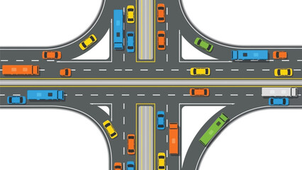 A top down view of a busy highway interchange with multiple vehicles © Anjumanara Rakhi